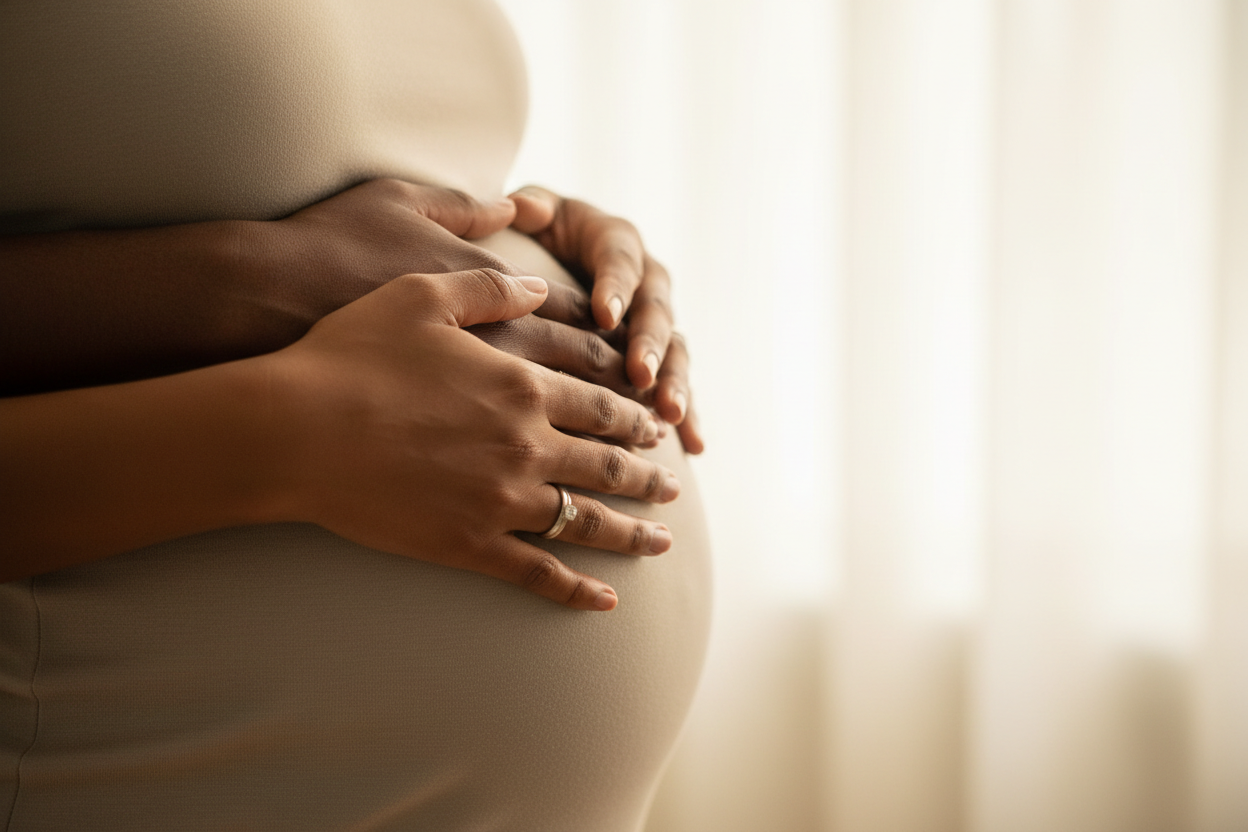 Nia Perinatal Brand - Couple Hands on Pregnant Belly